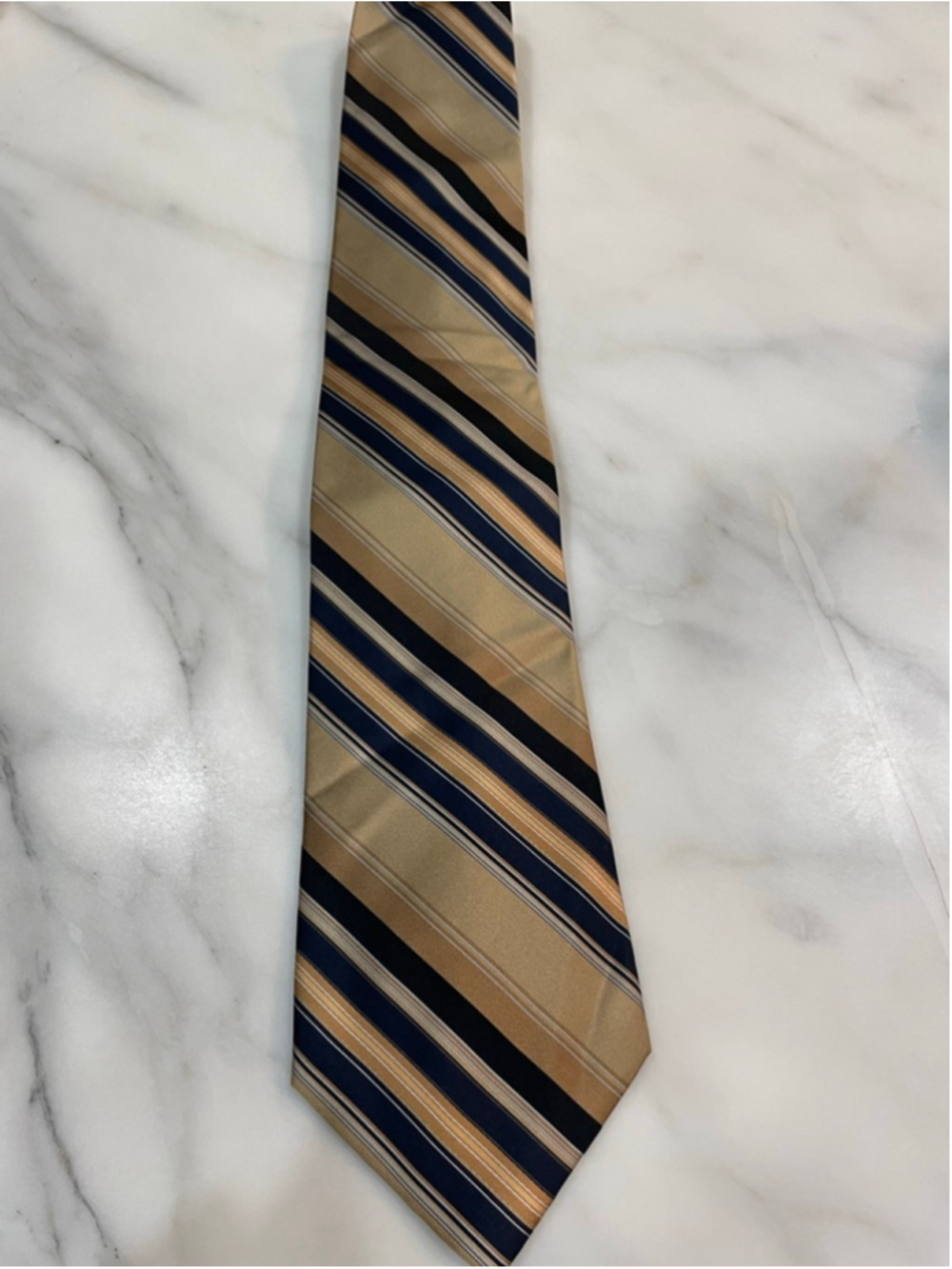 Vintage Guy Laroche Striped Silk Tie - Gold/Navy 90s Dad Office Retro